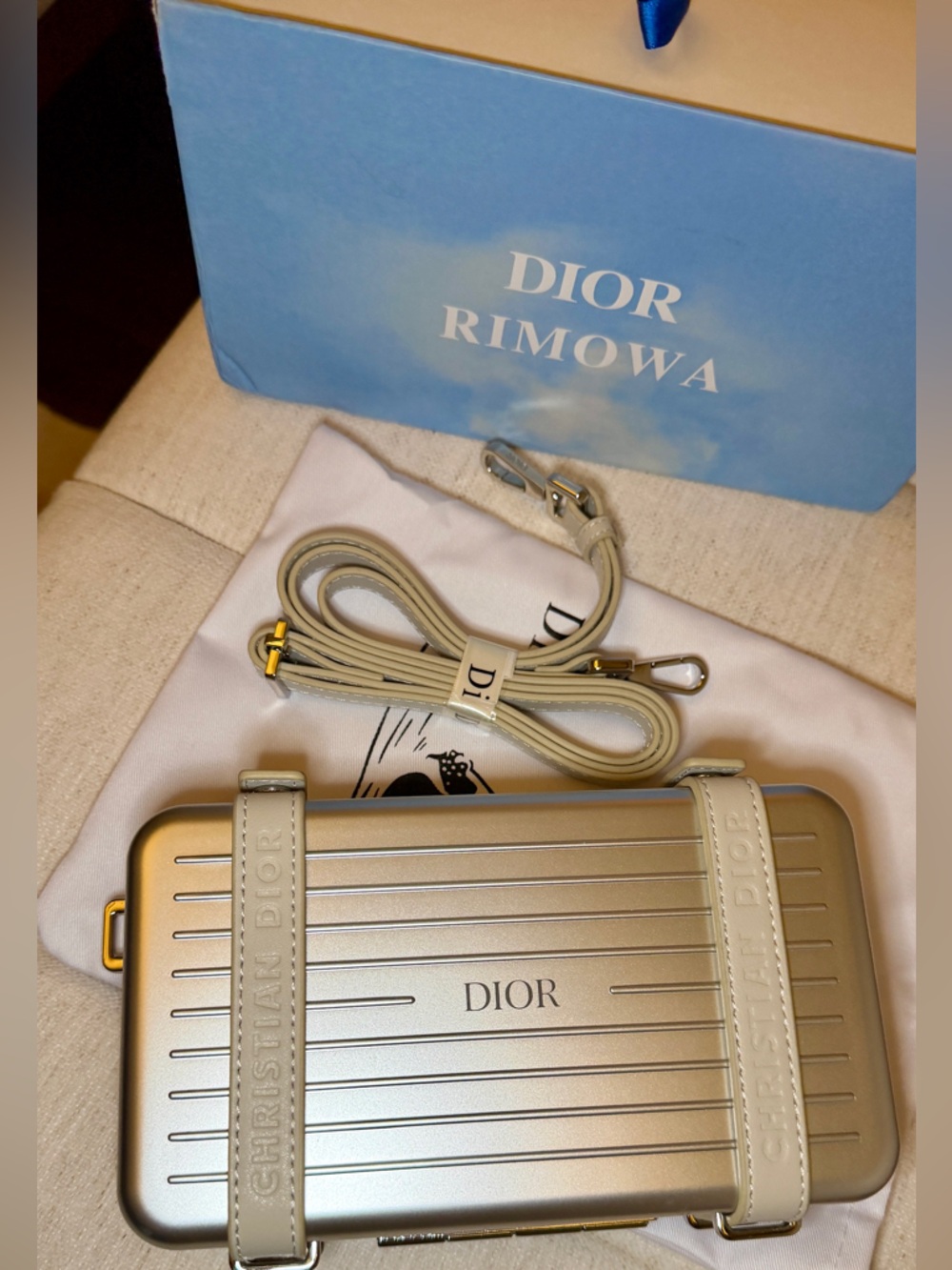 D.I.O.R Rimowa Metallic SILVER Bag Wallet with Strap